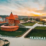 The photograph of Kaunas Castle remains with the view of confluence of rivers Nemunas and Neris